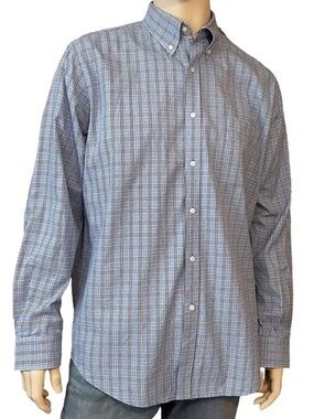 Bobby Jones Long Sleeve Shirt Dress Casual Sky Blue Plaid Button Down Collar